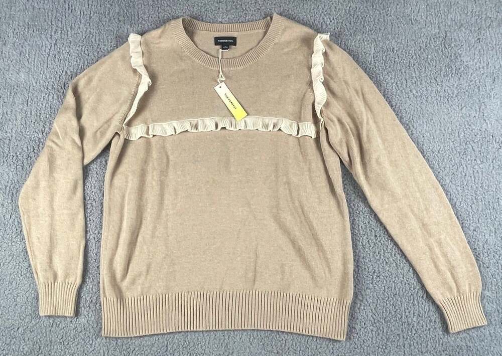 Summersalt Women's XL Moonlight Beige The Year-Round Crewneck Ruffle Sweater